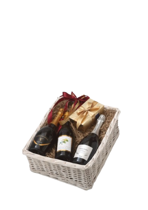 GIFT TRIPLE WHITE BASKET - WHITE SPARKLING